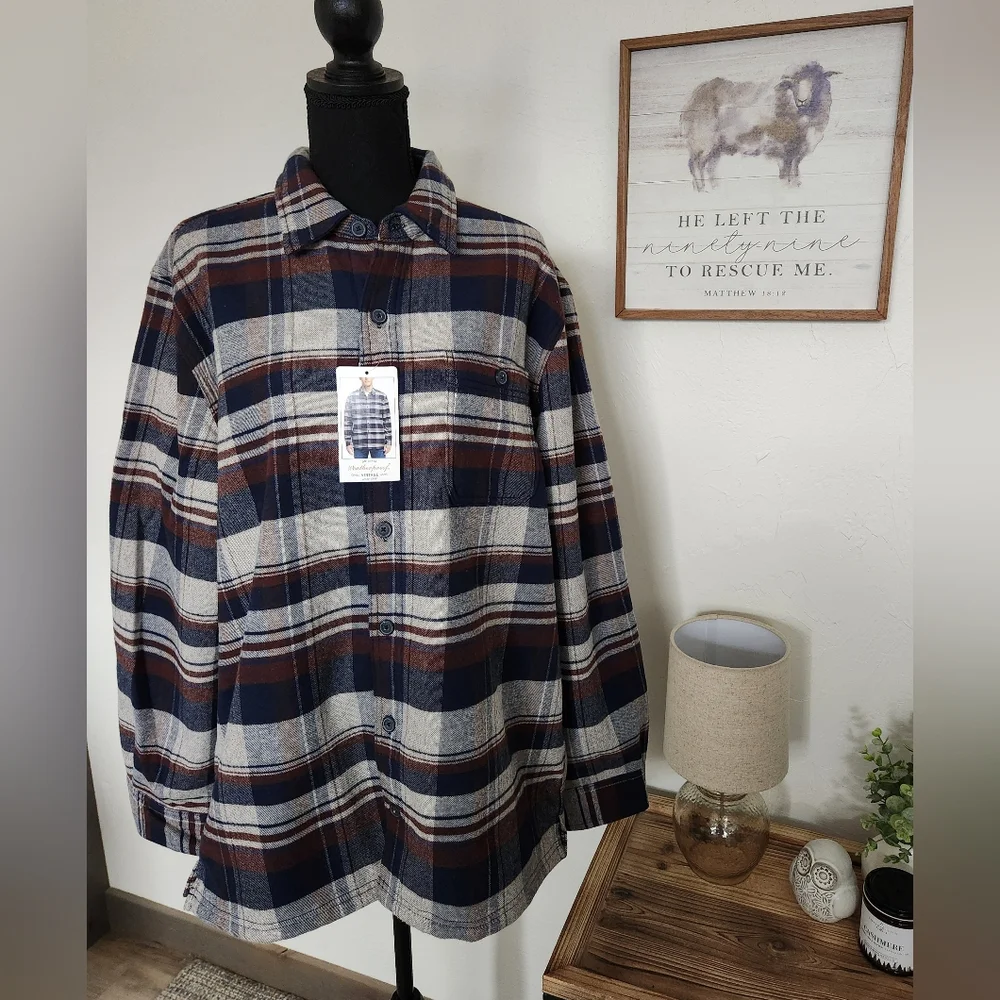 NWT WEATHERPROOF VINTAGE FLEECE LINED BUTTON DOWN HEAVIER FLANNEL - Picture 2 of 7